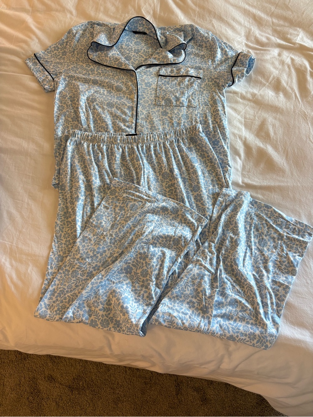Kate Spade Blue Floral Kids Pajama Set - Short Sleeve Top & Pants